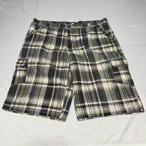 Old Skool Cargo Shorts Mens 42 Gray Plaid Skater Baggy Long Grunge Y2K